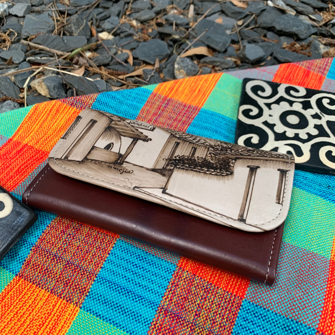 Small pyro-painted coin purse